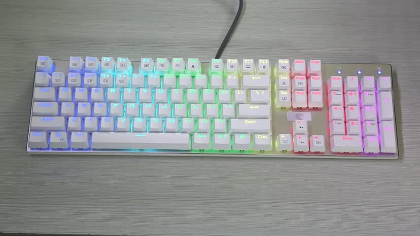 HUO JI E-Yooso Z-88 RGB Mechanical Gaming Keyboard USB Wired, Customizable RGB Backlit, Blue Switches - Clicky, Metal Panel, 104 Keys for Mac, PC, Silver+White
