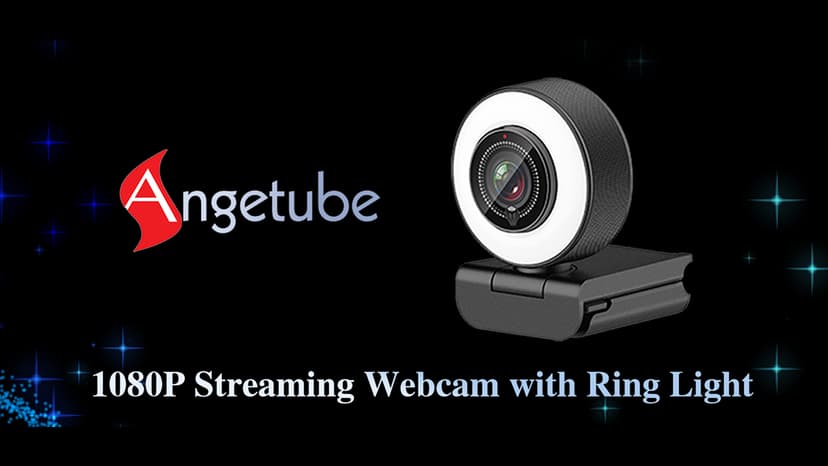 Angetube Streaming 1080P HD Webcam Built in Adjustable Ring Light and Mic. Advanced autofocus AF Web Camera for Google Meet Gamer Facebook YouTube Streamer