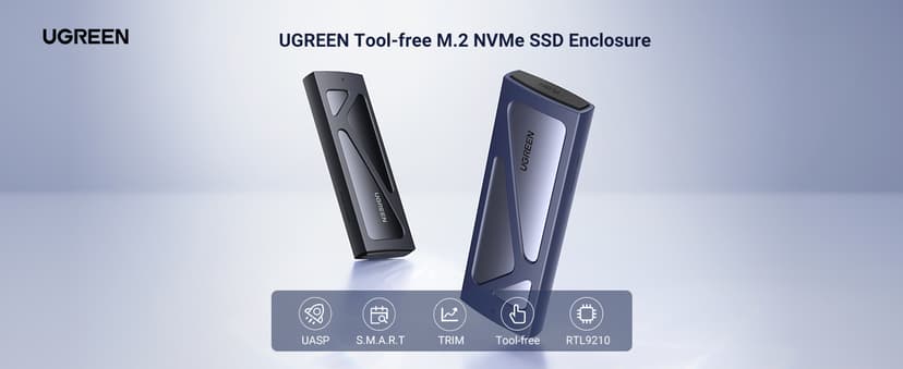 UGREEN SSD Enclosure, Tool-Free USB C External, 10Gbps M.2 NVMe to USB Adapter/Reader Supports M and B&M Keys and Size 2230/2242 /2260/2280 SSDs