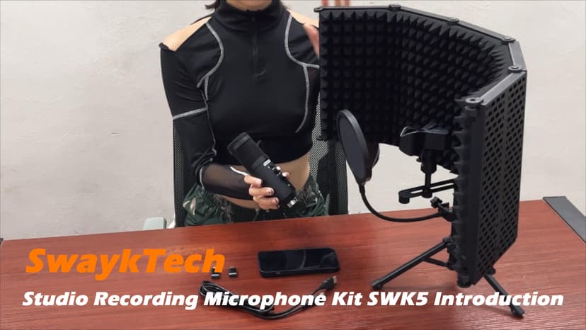 Studio Recording Microphone Isolation Shield with Pop Filter and Metal Tripod Stand, Studio Mic to PC Laptop Smartphone, Music Microphone for Recording Singing Podcasting