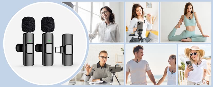 2 Pack Type C Mini Wireless Lavalier Microphone for iPhone, iOS and Android Devices - Noise Reduction Lapel Mic for Recording, Clip on Omni Lav Mic for Video Recording, Tiktok, YouTube, Vlog