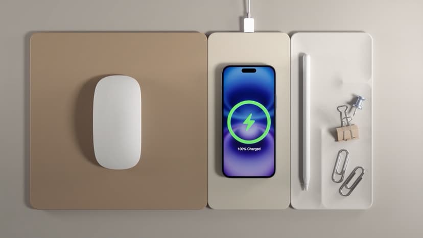 POUT H3 SplitMax 3-in-1 Wireless Charging Mouse Pad – Fast Qi Charger, Mousepad Mat, and Magnetic Tray Organizer – Compatible with Smartphones and Earbuds (Graphite Grey)