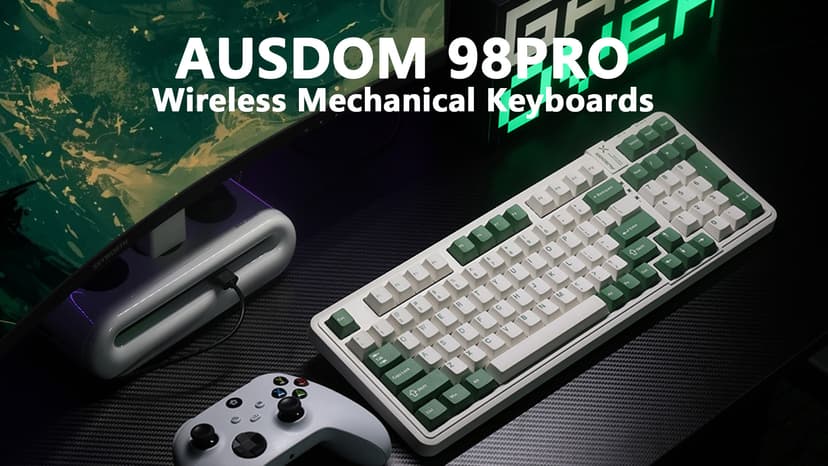 AUSDOM 98Pro Silent Mechanical Keyboard, Wireless Hot Swappable Gaming Keyboard with Backlit,Gasket Structure,Pre-lubed Tactile Switches,2.4GHz/Type-C/Bluetooth Custom Keyboards (Green & White-Silent)
