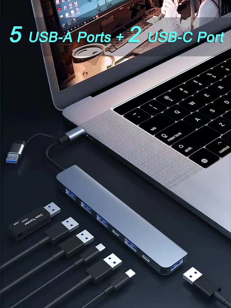 VIENON Aluminum 7 in 1 USB C Hub with USB 3.0, USB 2.0 Ports for MacBook Pro Air and More Devices