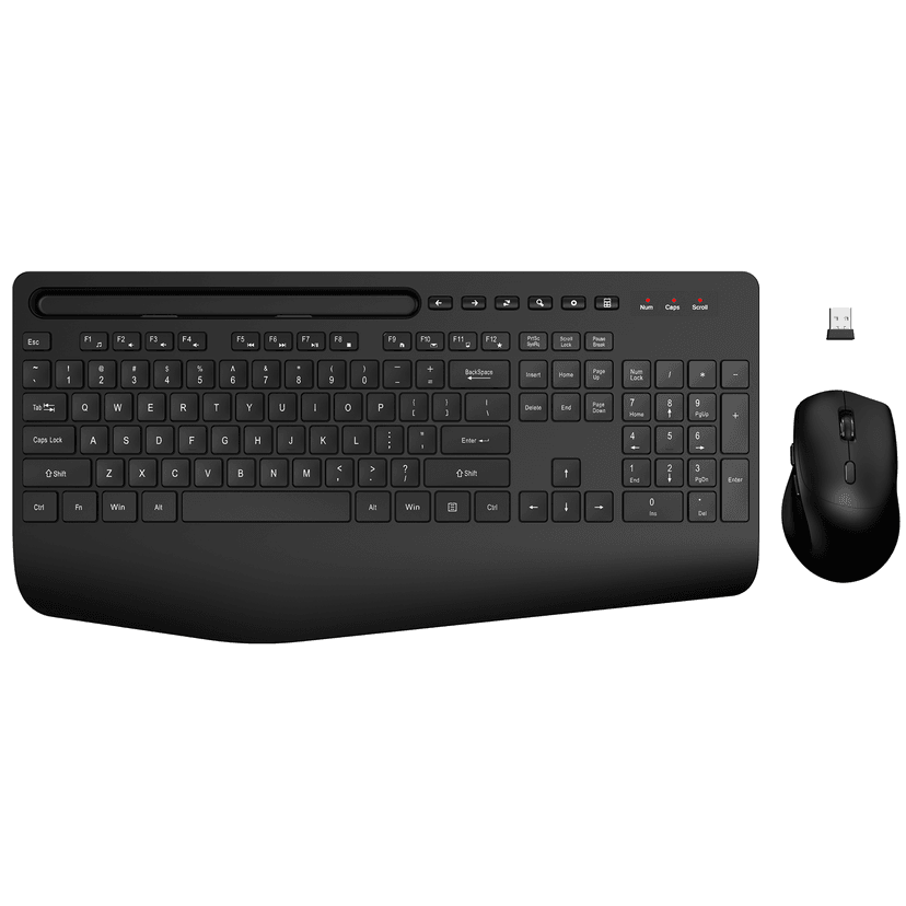 Wireless Keyboard and Mouse Combo - Full-Sized Ergonomic Keyboard with Wrist Rest, Phone Holder, Sleep Mode, Silent 2.4GHz Cordless Keyboard Mouse Combo for Computer, Laptop, PC, Mac, Windows -Trueque