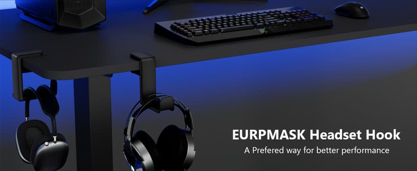 EURPMASK Rotating Headphone Stand - PC Gaming Headset Holder, Adjustable Clamp-on Under Desk Hanger With 360 Degree Swivel & Cable Clip Organizer - Black