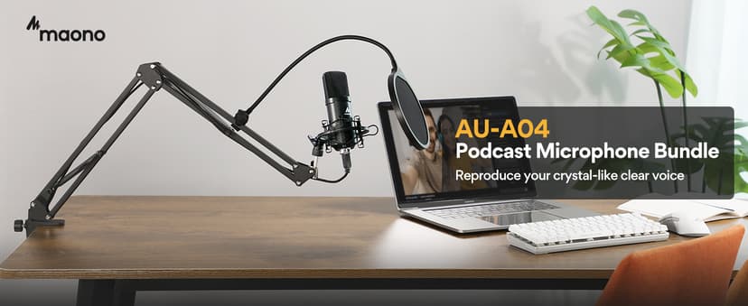 USB Microphone, MAONO 192KHZ/24Bit Plug & Play PC Computer Podcast Condenser Cardioid Metal Mic Kit with Professional Sound Chipset for Recording, Gaming, Singing, YouTube (AU-A04)