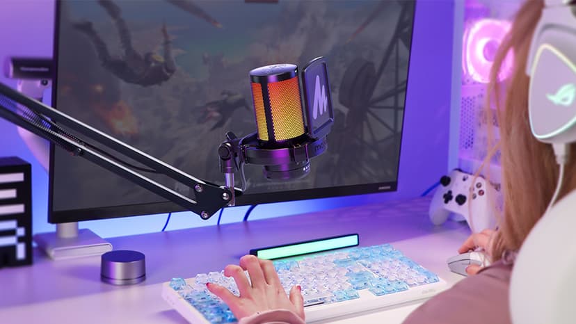 MAONO Gaming USB Microphone, Noise Cancellation Condenser Mic with Mute, Gain, Monitoring, Boom Arm, Pop Filter for Streaming, Podcast, Twitch, YouTube, Discord, PC, Computer, PS5, Mac, DGM20S