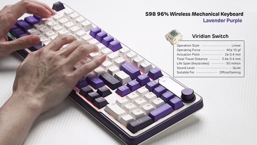 RK ROYAL KLUDGE S98 Mechanical Keyboard w/Smart Display & Knob, Top Mount 96% Wireless Mechanical Keyboard BT/2.4G/USB-C, Hot Swappable, Software Support, Creamy Sounding, 98 Keys