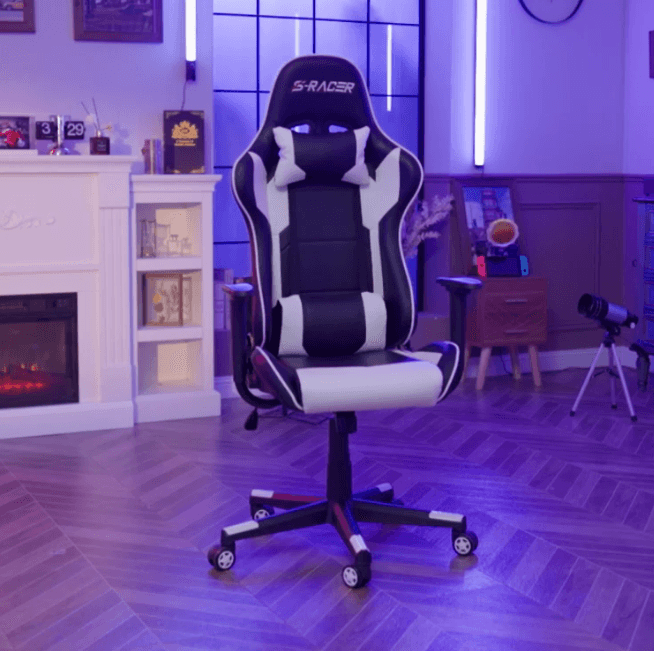 Homall Gaming Chair, Office Chair High Back Computer Chair Leather Desk Chair Racing Executive Ergonomic Adjustable Swivel Task Chair with Headrest and Lumbar Support (White)