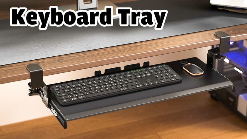 Keyboard Tray Under Desk Pull Out with Extra Sturdy C Clamp Mount System, 27.3 (32.5 inch Including Clamps) x 11 Inch Slide-Out Platform Computer Drawer for Typing Black AX01WB01
