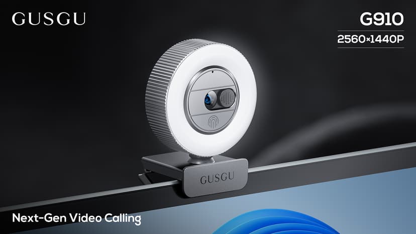 GUSGU G910 2K Quad HD Webcam for PC, with Microphone & Light & Privacy Cover, Web Camera for Desktop Computer/Laptop/MacBook, USB Streaming Camera