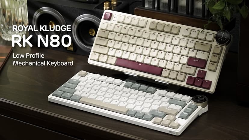 RK ROYAL KLUDGE N80 Low Profile Mechanical Keyboard w/Smart Display Screen & Knob, 75% Top Mount 3-Modes Wireless Mechanical Keyboard, Software Support, Massive Battery, 80 Keys, Tactile Brown Switch