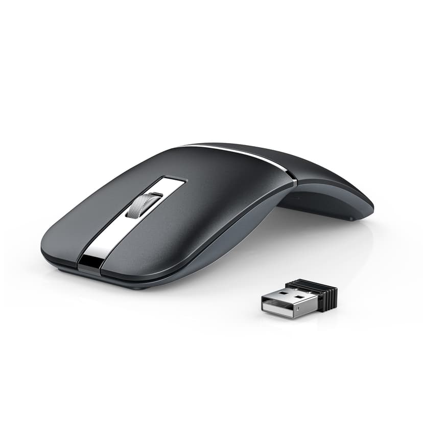 Bluetooth Wireless Arc Travel Mouse, Dual Model (2.4G+BT5.1) Rotating Foldable Mouse for Microsoft, Rechargeable Slim Portable Mice for Laptop, Notebook, PC, MacBook, Chromebook, Lenovo - Black