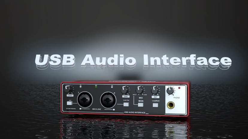 HOSONGIN 2i2 USB Audio Interface for Beginners - 24Bit/192kHz, 48V Phantom Power, Plug & Play Recording for Podcast/Vocals/Guitar/Youtube, PC/Mac/iOS Compatible (Red Metal)