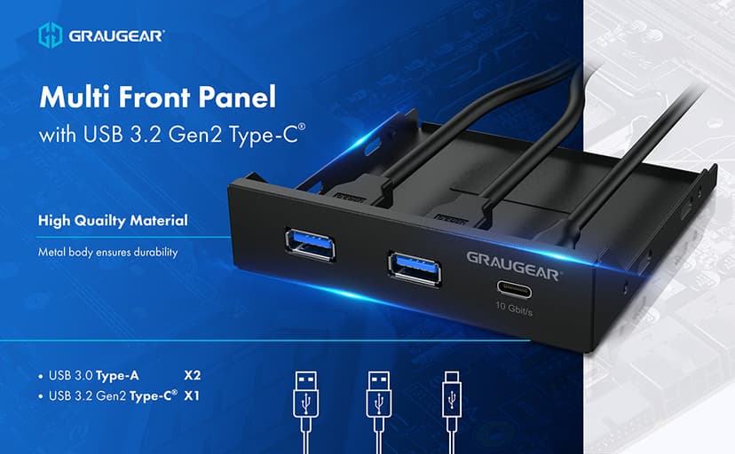 GRAUGEAR 3.5 Inch Front Panel USB Hub, Internal USB Hub with 20Gbps USB3.2 Gen2 USB-C and USB 3.0 Ports, USB3.2 Type-E Key-A 20-Pin Header & USB3.0 Header Required, Fits 3.5" PC Computer Case [G-MP01]