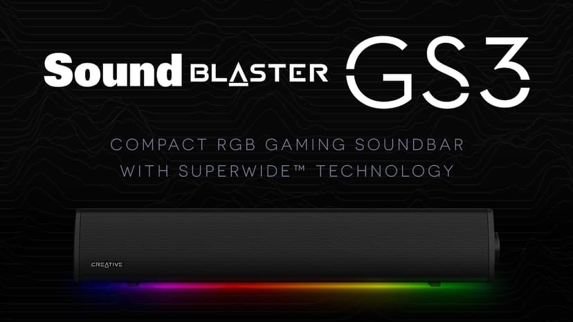 Sound Blaster GS3 Compact RGB Gaming Soundbar with SuperWide Technology, Powered via USB, Bluetooth 5.4, Headphone-Out Port, for PC and Mac