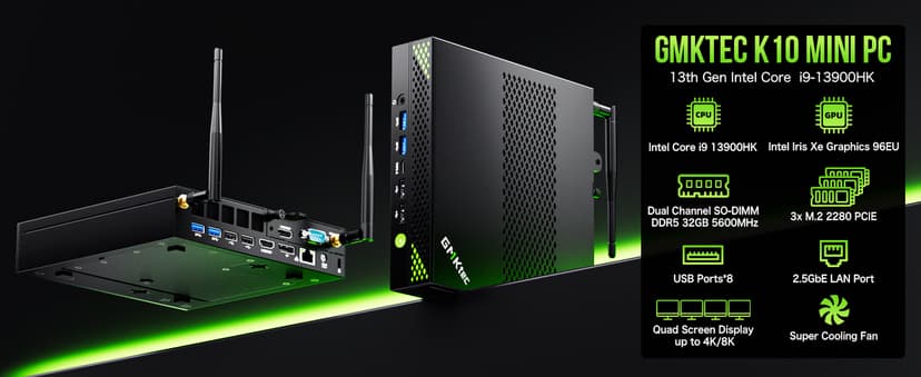 GMKtec Mini PC Workstation, Intel Core i9 13900HK(14C/20T) up to 5.4GHz, Mini Computer 32GB DDR5 RAM 1TB SSD, 8X USB Ports/COM/HDMI/DP Office Business