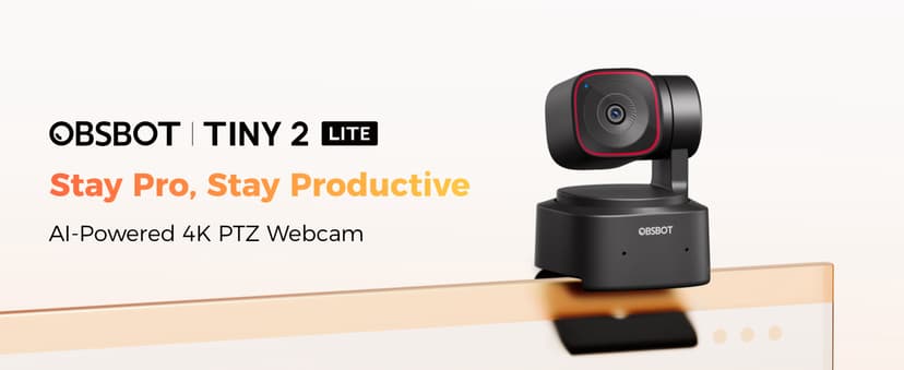 OBSBOT Tiny 2 Lite 4K Webcam for PC, AI Tracking PTZ Streaming Camera with 1/2" Sensor, Gesture Control, 60 FPS, HDR, Microphones, Web Camera for Desktop Computer, Laptop, Meeting, Video Calls, etc.