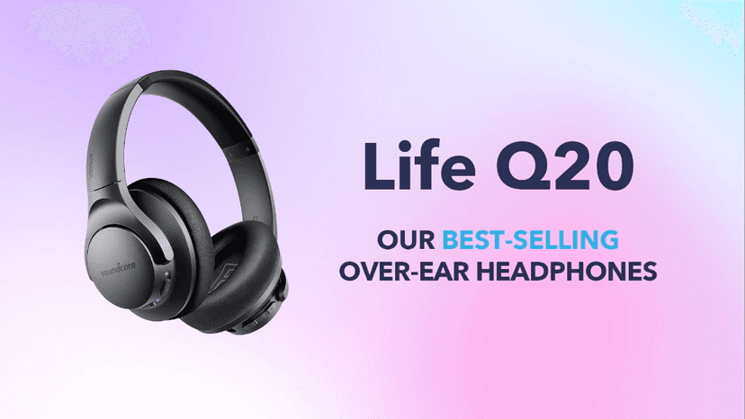 Soundcore Anker Life Q20 Hybrid Active Noise Cancelling Headphones, Wireless Over Ear Bluetooth Headphones, 70H Playtime, Hi-Res Audio, Deep Bass, Memory Foam Ear Cups, Travel, Office, USB-C Charging
