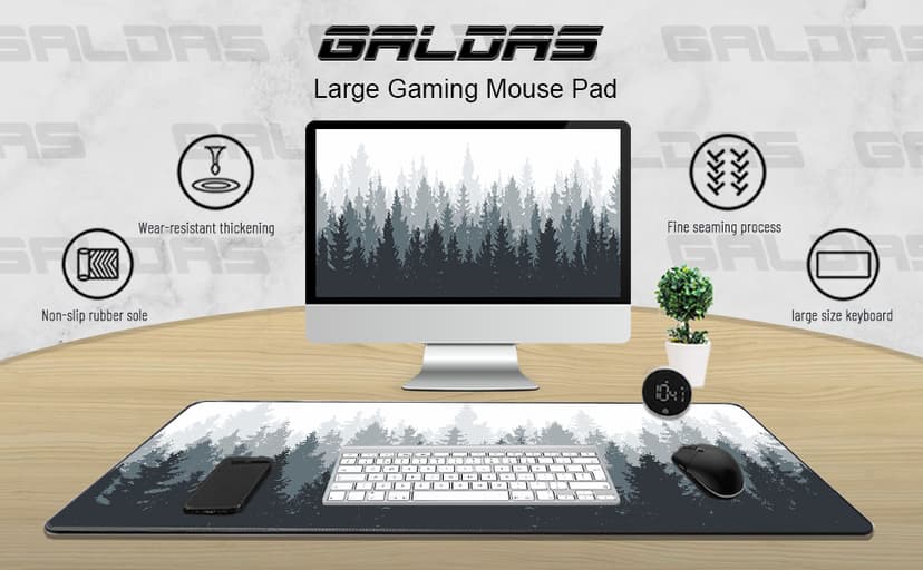 Galdas Gaming Mouse Mat Forest Background Pattern XXL XL Large Mouse Mat Long Extended Mouse Pad Desk Mat Non-Slip Rubber Mice Pads Stitched Edges Thin Pad (31.5 x 11.8 x 0.12 Inches) Tree
