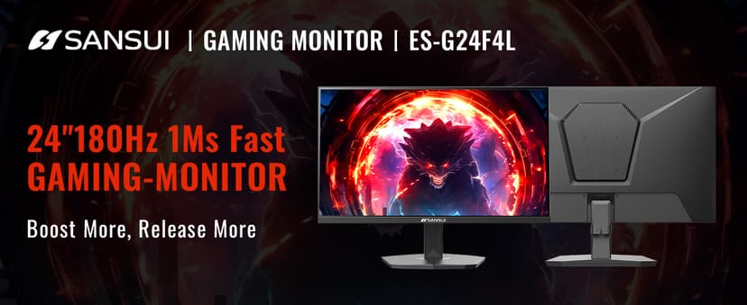 SANSUI 24 Inch Gaming Monitor 180Hz 1Ms FreeSync HDR 110% sRGB FHD 1080P Computer Monitor HDMI DP Ports Eye Care Frameless VESA Mount Cable Management(ES-G24F4L HDMI Cable Included)