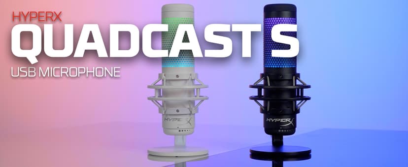 HyperX QuadCast S – RGB USB Condenser Microphone for PC, PS5, Mac, Anti-Vibration Shock Mount, 4 Polar Patterns, Pop Filter, Gain Control, Gaming, Streaming, Podcasts, Twitch, YouTube, Discord – White