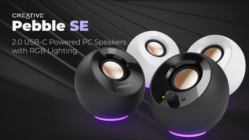 Creative Pebble SE Minimalist 2.0 USB-C Powered PC Speakers with RGB Lighting​, 3.5 mm AUX-in, Up to 4.4W RMS Power for Computers and Laptops (Black)