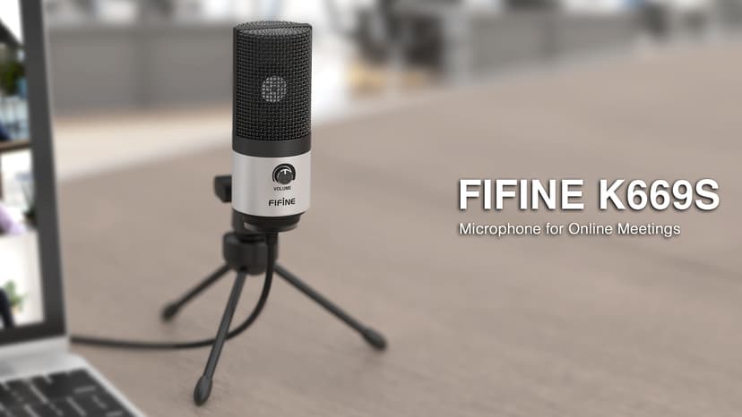 FIFINE USB Microphone for Zoom Video Meeting Online Class on PC Computer, Metal Condenser Desktop Mic with Gain Control for Windows and Mac, Silver - K669S