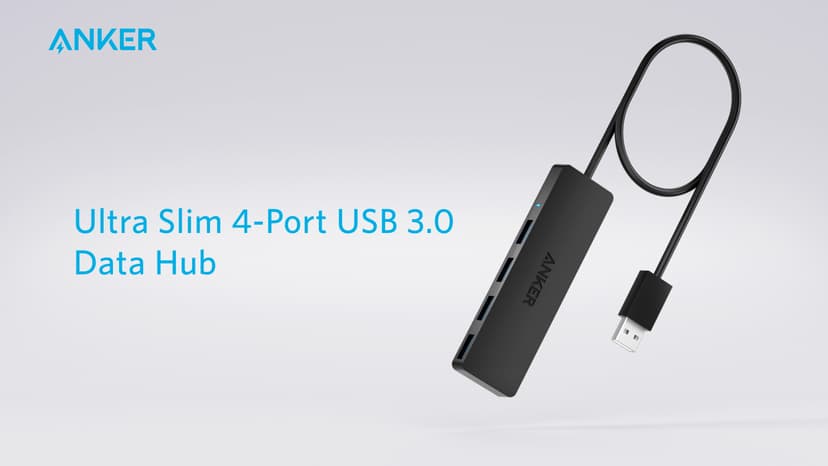 Anker 4-Port USB 3.0 Hub, Ultra-Slim Data USB Hub with 2 ft Extended Cable (Charging Not Supported), for MacBook, Mac Pro, Mac Mini, iMac, Surface Pro, XPS, PC, Flash Drive, Mobile HDD