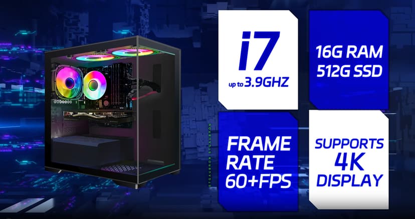 STGAubron Gaming PC Desktop, Radeon RX 580 16G GDDR5, Intel Core i7 up to 3.9G, 16G RAM, 512G SSD, 600M WiFi, BT 5.0, RGB Fan x3, RGB BT Sound Bar, Windows 10 Home