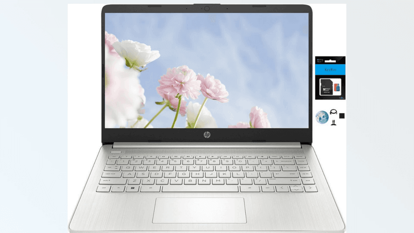 HP 14 Premium HD Portable Laptop Computer Students Business, Quad-Core Intel Celeron Processor, 16GB RAM, 256GB Storage(128GB eMMC+128GB SD Card), 1 Year Office 365, HDMI, Win 12 w/KW Accessories
