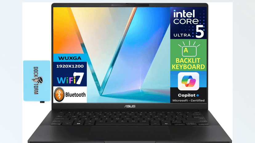 ASUS Vivobook S 14 Q423 AI Powered Laptop 14.0" OLED FHD+ Display (Intel Ultra 5-226v, 16GB LPDDR5X, 512GB PCIe SSD, AI Copilot, Backlit KB, 2 Thunderbolt 4, WiFi 7, Win11Home) w/DKZ USB Port Expander