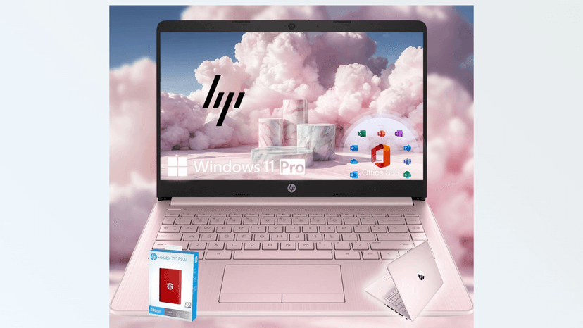 HP 14 Ultrabook • Intel 4-Core CPU • Back to School Limited Edition with Microsoft 365 • 16GB RAM • 1600GB Storage (64GB OnBoard withHP 512GB P500 Portable SSD + 1TB OneDrive) • Win 11 Pro • Pink