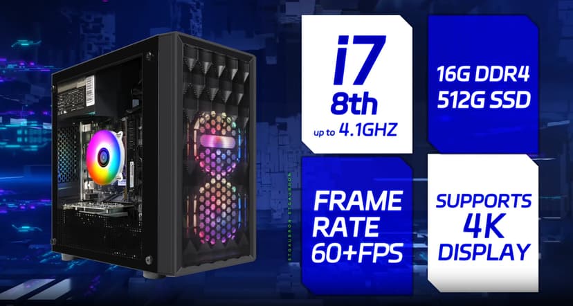 STGAubron Gaming PC Computer Desktop, Radeon RX 560 4G, Intel Core I7 8th up to 4.1GHz, 16G DDR4, 512G SSD, WiFi 6 & BT 5.2, RGB Fan x2, Windows 11 Home