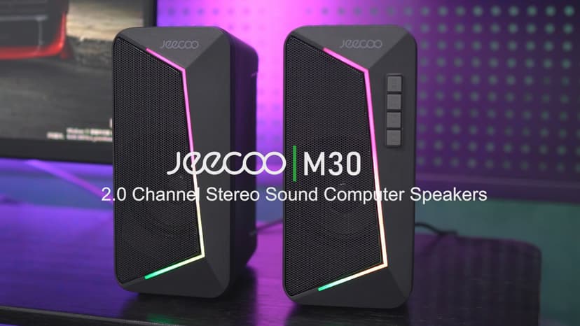 Jeecoo M30 Bluetooth Computer Speakers, PC Gaming Speakers for Desktop with Crisp Stereo Sound, Dynamic LED Modes, Easy-Access Control, 10W - USB-Powered