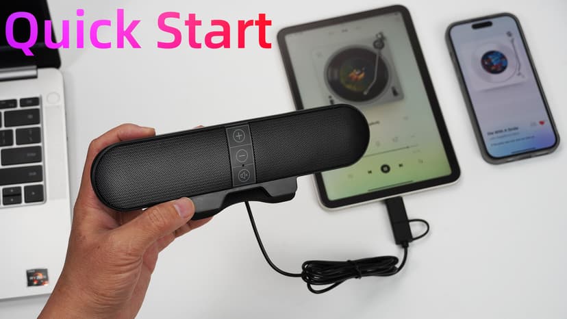 Computer Speakers for Desktop PC Monitor, USB Plug-in, Wired, Computer Soundbar for PC, Laptop Speakers with Adaptive-Channel-Switching, Loud Sound, Deep Bass, USB C Adapter, Easy to Clip on Monitor