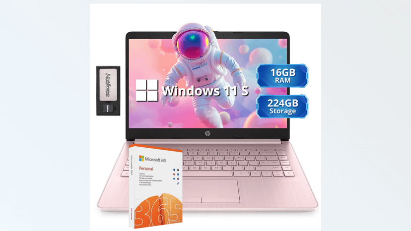 HP Stream 14" HD Lightweight Laptop, Intel Celeron N4120, 16GB RAM, 224GB Storage(64GB eMMC + 160GB Docking Station), Intel UHD Graphics, HD Webcam, 1 Year Office 365, WiFi, Bluetooth, Win 11s, Pink