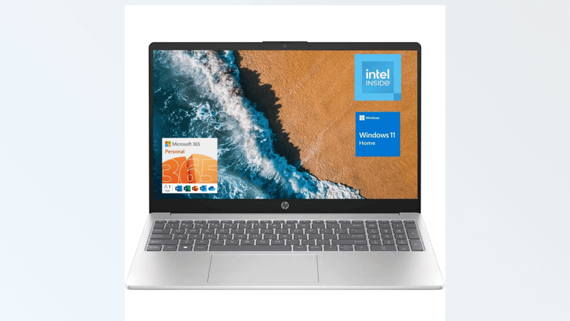 HP 15.6" Portable Laptop (Include 1 Year Microsoft 365), HD Display, Intel Quad-Core N200 Processor, 16GB RAM, 128GB Storage, Wi-Fi 6, Webcam, HDMI, Numeric Keypad, Windows 11 Home, Silver