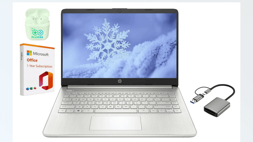 HP 14" LED Business Laptop Computer, 16GB RAM 320GB Storage (64GB eMMC+256GB SD Card), Intel Quad-Core N4120, Windows 11 S Laptop with 1-Year Microsoft Office 365, PLUSERA Earphones, Silver