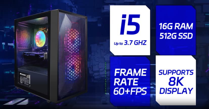 STGAubron Gaming PC Desktop Computer, Intel Core i5 up to 3.7GHz, GeForce RTX 2060 6G, 16G RAM, 512G SSD, WiFi, Bluetooth 5.0, RGB Fan x2, RGB BT Sound Bar, Windows 10 Home
