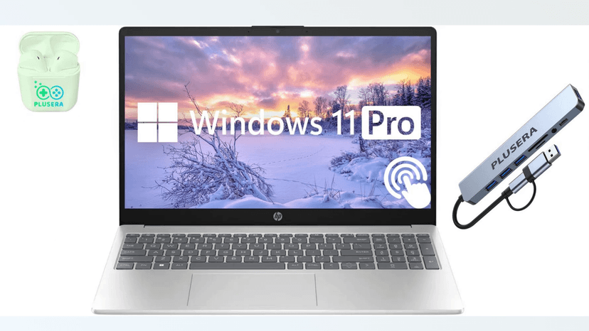 HP 15.6" Touchscreen Business Laptop, 32GB RAM 1.5TB Storage (1TB SSD+512GB Docking Station Set), 6-Cores Intel Core i3, Windows 11 Pro with Microsoft Office Included, PLUSERA Earphones, Silver