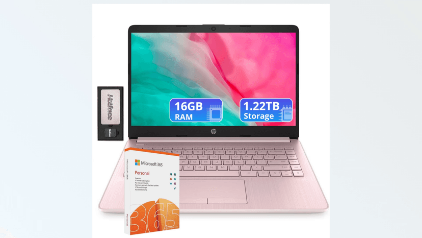 HP Flagship 14" Laptop with 1 Year Office 365 | 16GB RAM | 1.22TB Storage(64GB eMMC & 160GB Docking Station & 1TB Cloud Storage) | Intel 4-Core Processor| Webcam | Wi-Fi | Windows 11 | Pink