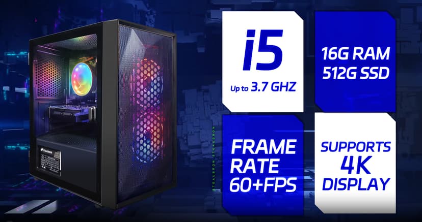STGAubron Prebuilt Gaming PC Desktop, Radeon RX 550 4G GDDR5, Intel Core I5 up to 3.7GHz, 16G RAM, 512G SSD, WiFi, BT 5.0, RGB Fan x3, Windows 10 Home