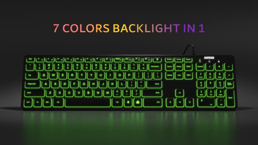 Arteck Backlit USB Wired Full Size Keyboard with Media Hotkey for PC and Laptop