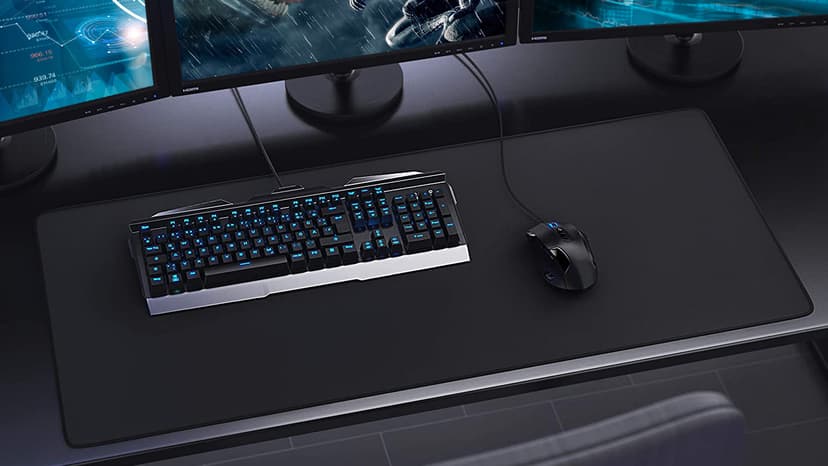 Large Extended Gaming Mouse Pad with Stitched Edges, (31.5X15.7In) Durable Non-Slip Natural Rubber Base, Waterproof Computer Keyboard Pad Mat for Esports Pros/Gamer/Desktop/Office/Home-Black