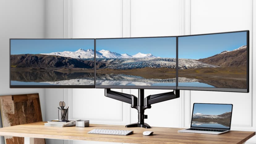 HUANUO Triple Monitor Mount for 17 to 32 inch Screens, Gas Springs Adjustment Triple Monitor Stand with Swivel, Tilt, Rotation, Clamp & Grommet Kit (Black)
