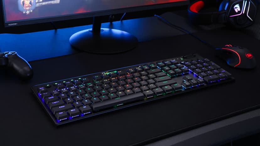 Redragon K618 PRO 3-Mode Wireless RGB Mechanical Keyboard, BT/2.4Ghz/Wired Low Profile Win/Mac Gaming Keyboard w/Ultra-Thin Design, Dedicated Media Control & Linear Red Switch