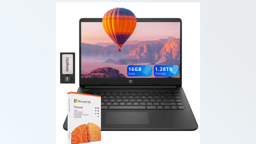 HP Flagship 14" HD Laptop with 1 Year Office 365 | 16GB RAM | 1.28TB Storage(128GB EMMC & 160GB Docking Station Set & 1TB Cloud Storage) | Intel 4-Core Processor | Webcam | Wi-Fi | Windows 11 | Black