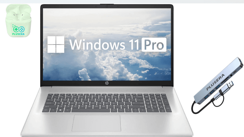 HP 17.3" FHD Business & Student Laptop Computer, 64GB RAM 2.5TB Storage (2TB SSD+512GB Docking Station Set), 6-Cores AMD Ryzen 5, Windows 11 Pro, PLUSERA Earphones, Silver